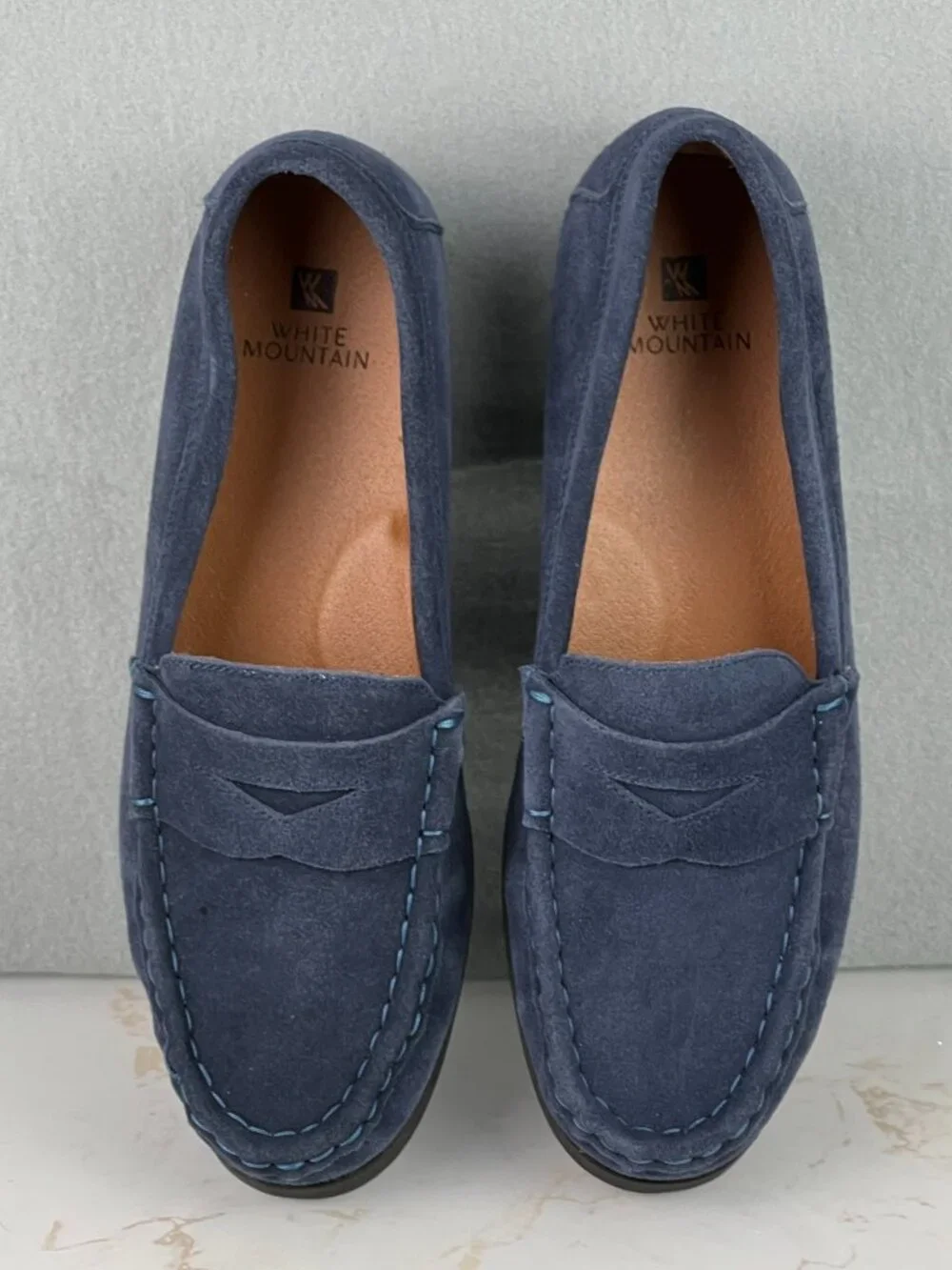 White Mountain Blue Suede Penny Loafers Leather Slip-On Women's Size 7.5M